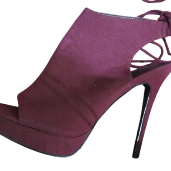 ALDO Nulia Maroon micro suede peep toe ankle boots booties heels size 7 - Picture 6 of 15